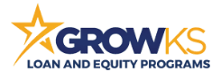 The image features the logo for "GROWKS Loan and Equity Programs." The logo includes a gold star on the left and the text "GROWKS" in blue with the "O" designed as a gold star. Below, it reads "LOAN AND EQUITY PROGRAMS" in smaller blue text.